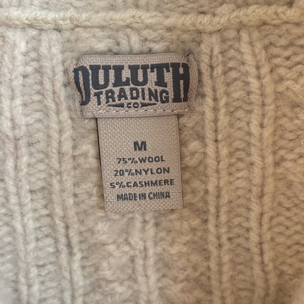 Duluth Trading Wool Cashmere Sweater Cream CableKnit Cardigan Fisherman medium - Picture 7 of 7